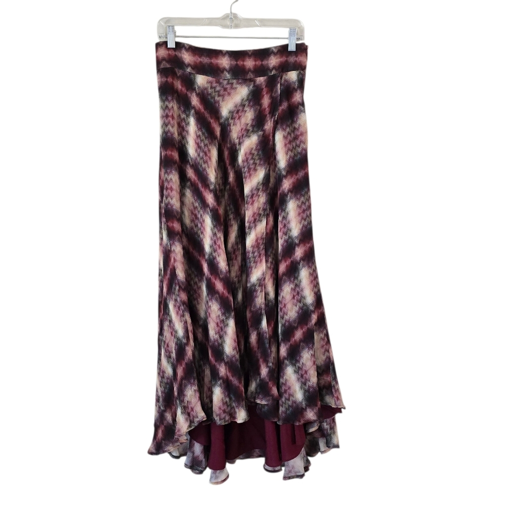 Haute Hippie Multicolor Maxi Skirt Faux Wrap Size 2 Plaid 100% Silk Bohemian